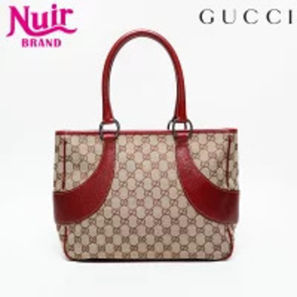 Gucci GG Canvas Leather Tote Handbag Beige